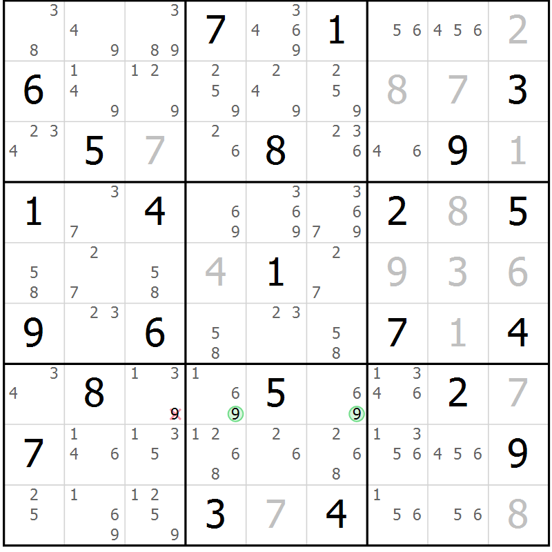 Position des candidats pour la solution de la Gr 50 page 53 du magazine de sudoku Sudoku Suprême n° 039