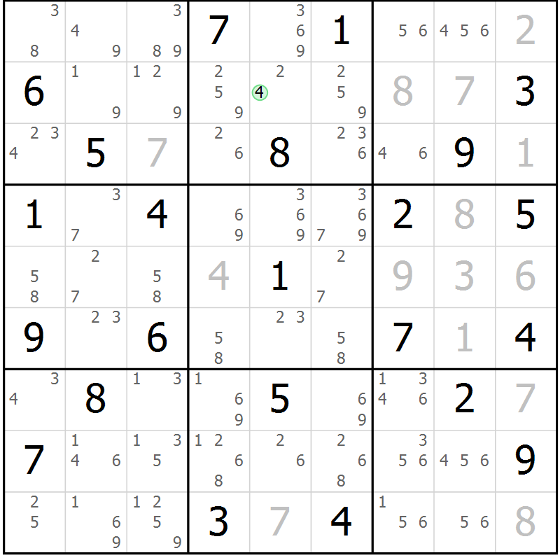 Position des candidats pour la solution de la Gr 50 page 53 du magazine de sudoku Sudoku Suprême n° 039