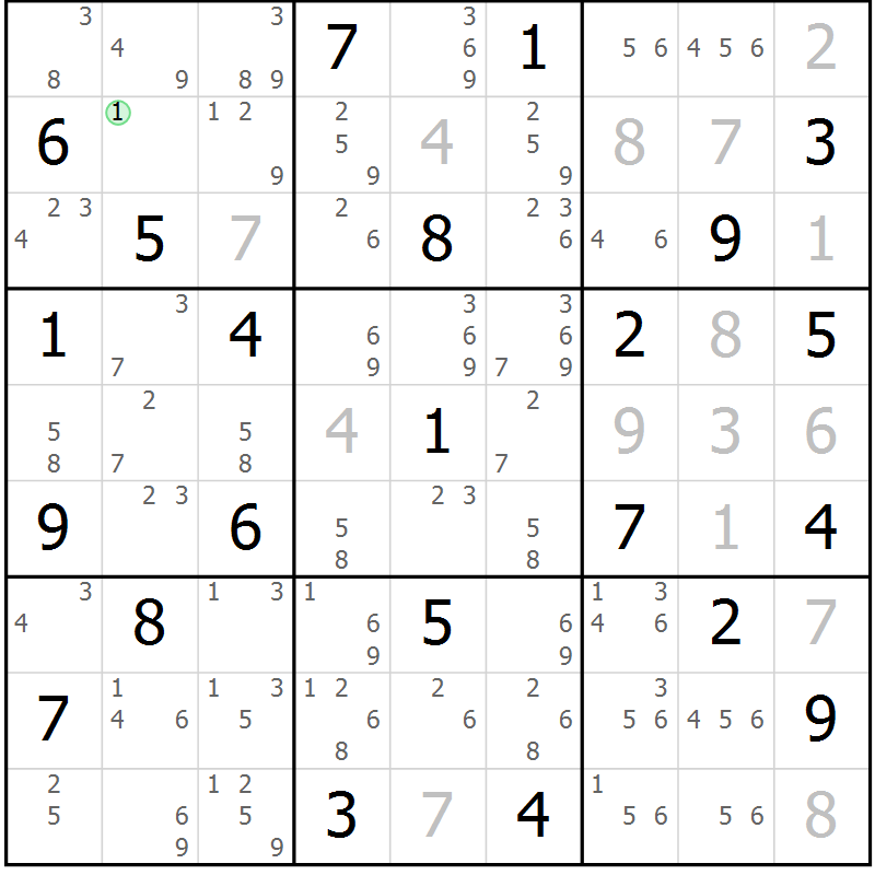 Position des candidats pour la solution de la Gr 50 page 53 du magazine de sudoku Sudoku Suprême n° 039