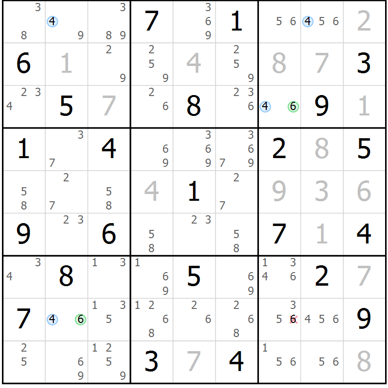 Position des candidats pour la solution de la Gr 50 page 53 du magazine de sudoku Sudoku Suprême n° 039