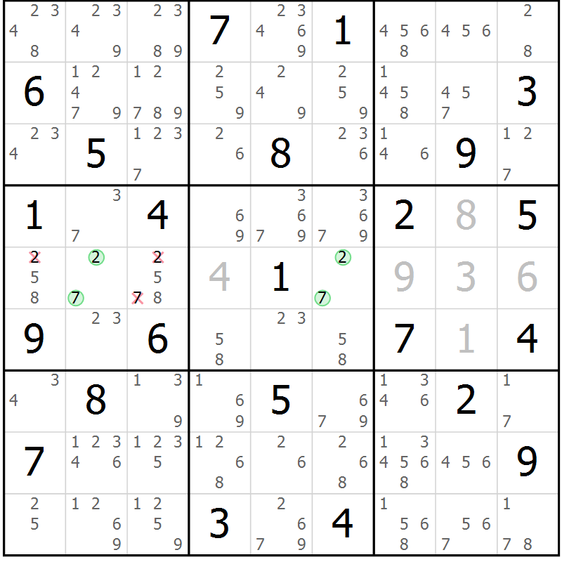 Position des candidats pour la solution de la Gr 50 page 53 du magazine de sudoku Sudoku Suprême n° 039