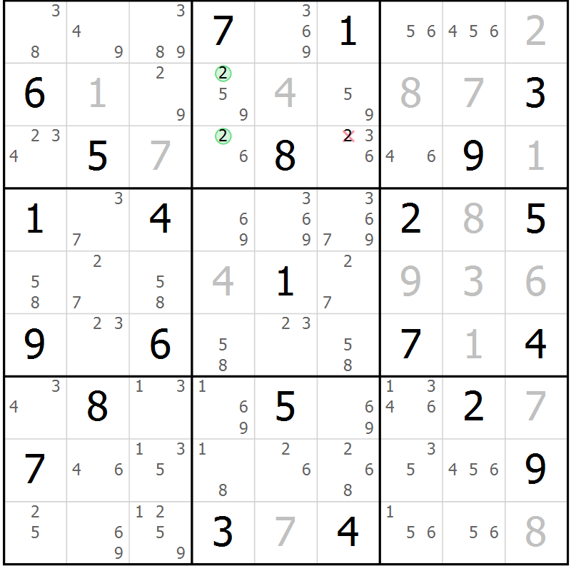 Position des candidats pour la solution de la Gr 50 page 53 du magazine de sudoku Sudoku Suprême n° 039