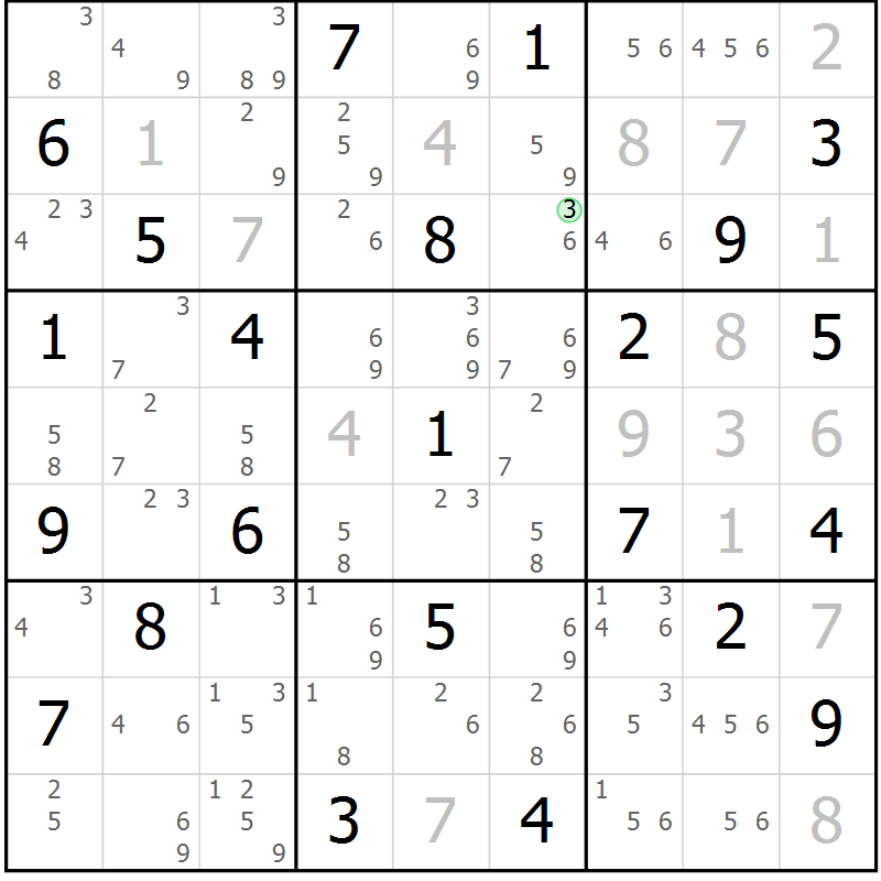 Position des candidats pour la solution de la Gr 50 page 53 du magazine de sudoku Sudoku Suprême n° 039