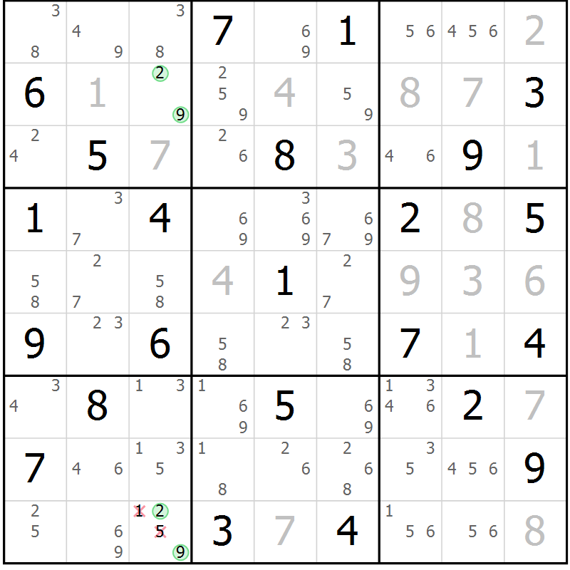 Position des candidats pour la solution de la Gr 50 page 53 du magazine de sudoku Sudoku Suprême n° 039