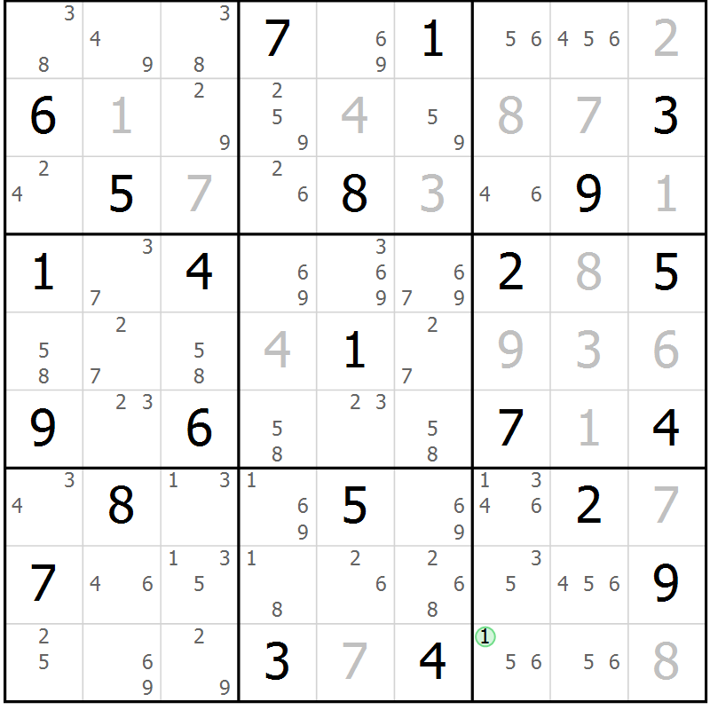 Position des candidats pour la solution de la Gr 50 page 53 du magazine de sudoku Sudoku Suprême n° 039