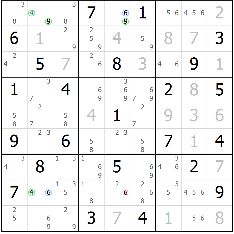 Position des candidats pour la solution de la Gr 50 page 53 du magazine de sudoku Sudoku Suprême n° 039