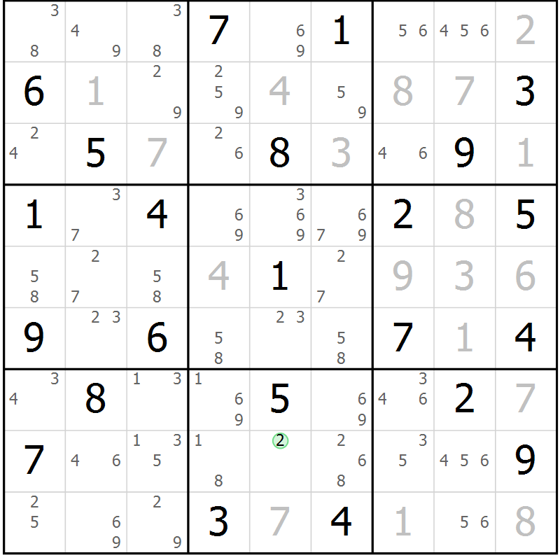 Position des candidats pour la solution de la Gr 50 page 53 du magazine de sudoku Sudoku Suprême n° 039