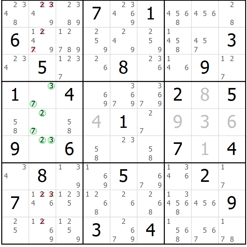Position des candidats pour la solution de la Gr 50 page 53 du magazine de sudoku Sudoku Suprême n° 039