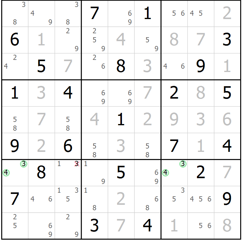 Position des candidats pour la solution de la Gr 50 page 53 du magazine de sudoku Sudoku Suprême n° 039