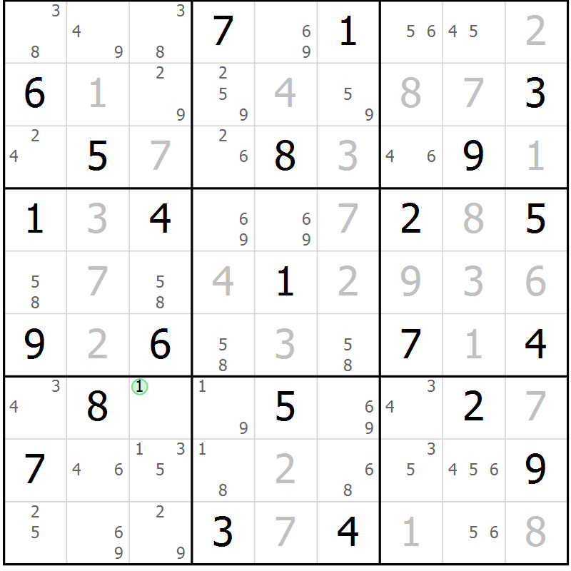 Position des candidats pour la solution de la Gr 50 page 53 du magazine de sudoku Sudoku Suprême n° 039