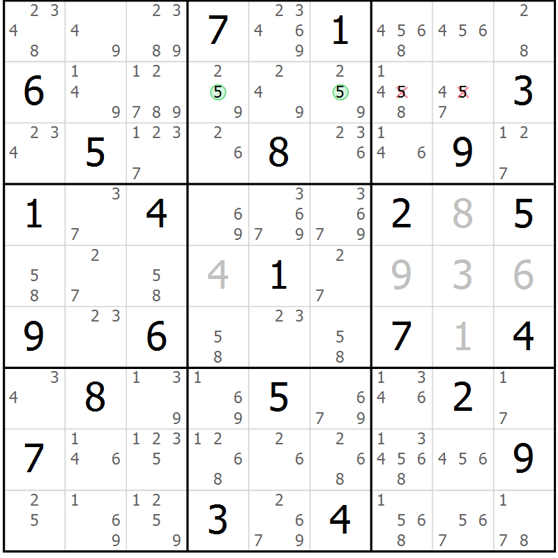 Position des candidats pour la solution de la Gr 50 page 53 du magazine de sudoku Sudoku Suprême n° 039