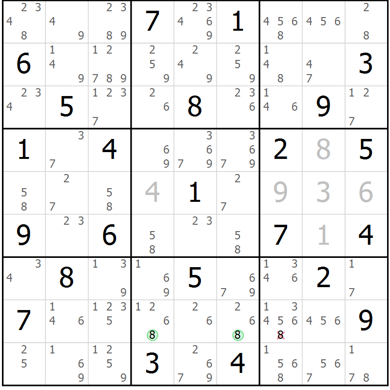 Position des candidats pour la solution de la Gr 50 page 53 du magazine de sudoku Sudoku Suprême n° 039