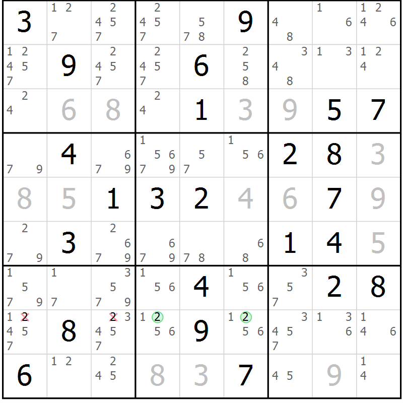 Position des candidats pour la solution de la Gr 51 page 54 du magazine de sudoku Sudoku Suprême n° 039