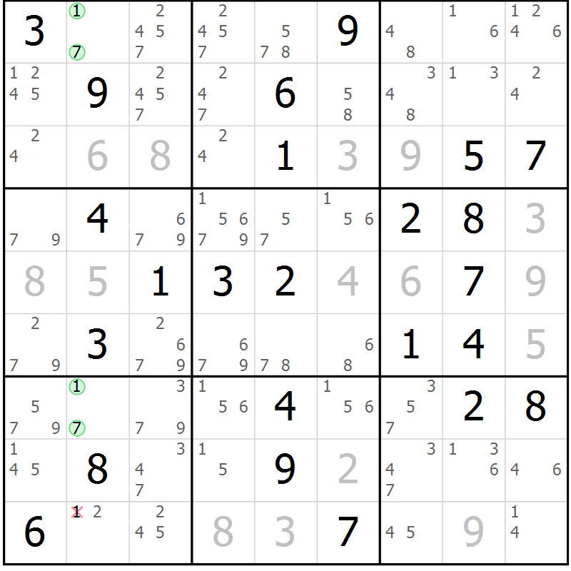 Position des candidats pour la solution de la Gr 51 page 54 du magazine de sudoku Sudoku Suprême n° 039