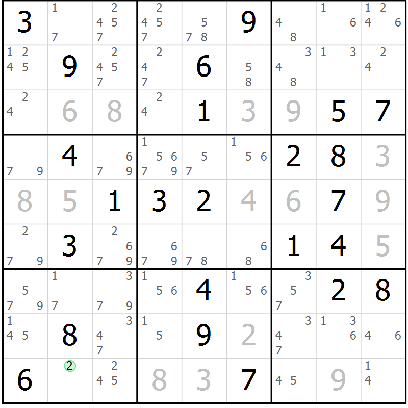 Position des candidats pour la solution de la Gr 51 page 54 du magazine de sudoku Sudoku Suprême n° 039