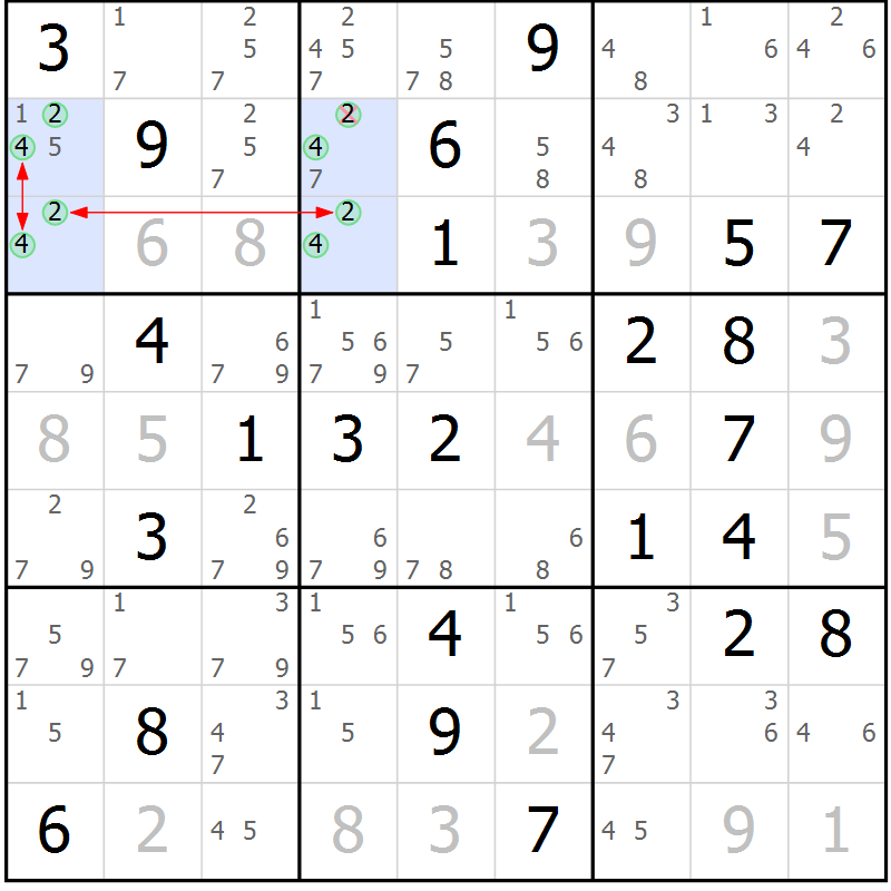 Position des candidats pour la solution de la Gr 51 page 54 du magazine de sudoku Sudoku Suprême n° 039