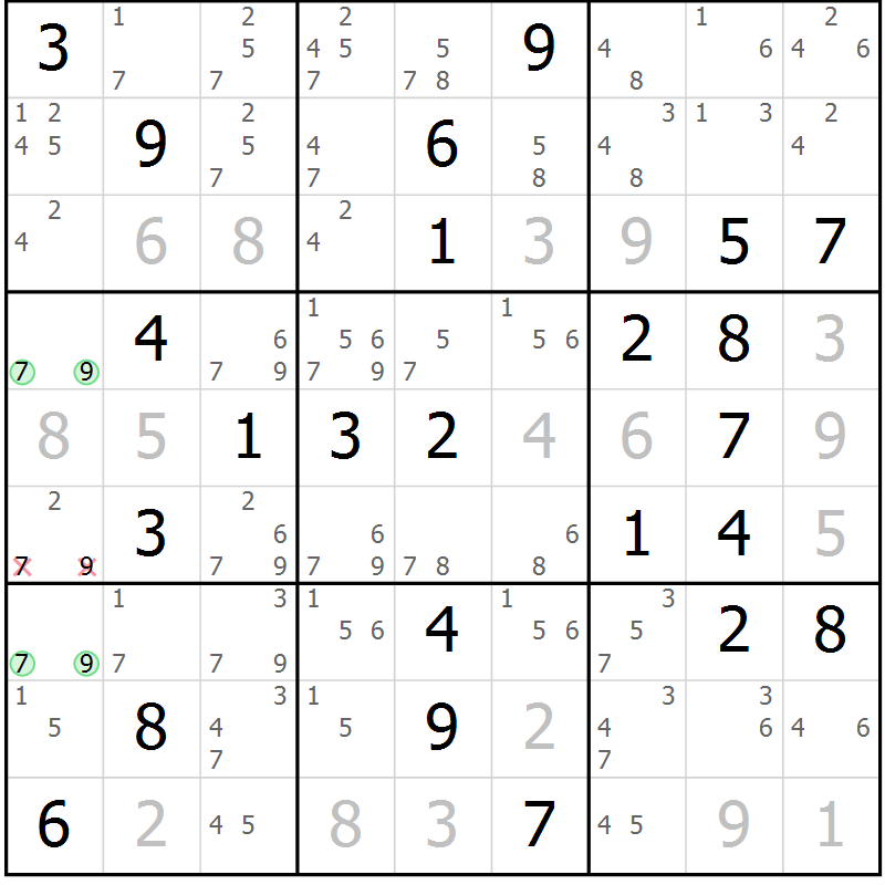 Position des candidats pour la solution de la Gr 51 page 54 du magazine de sudoku Sudoku Suprême n° 039