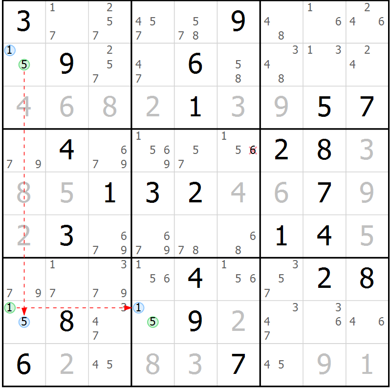 Position des candidats pour la solution de la Gr 51 page 54 du magazine de sudoku Sudoku Suprême n° 039