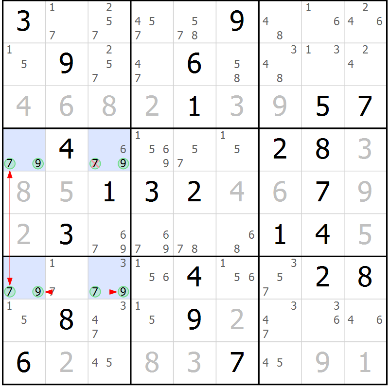 Position des candidats pour la solution de la Gr 51 page 54 du magazine de sudoku Sudoku Suprême n° 039