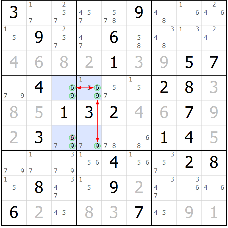 Position des candidats pour la solution de la Gr 51 page 54 du magazine de sudoku Sudoku Suprême n° 039