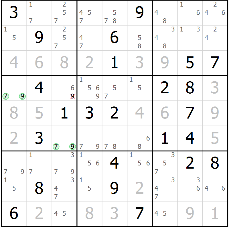 Position des candidats pour la solution de la Gr 51 page 54 du magazine de sudoku Sudoku Suprême n° 039