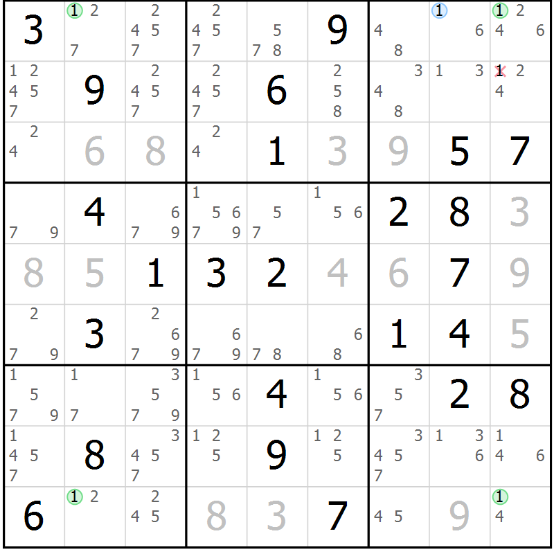 Position des candidats pour la solution de la Gr 51 page 54 du magazine de sudoku Sudoku Suprême n° 039