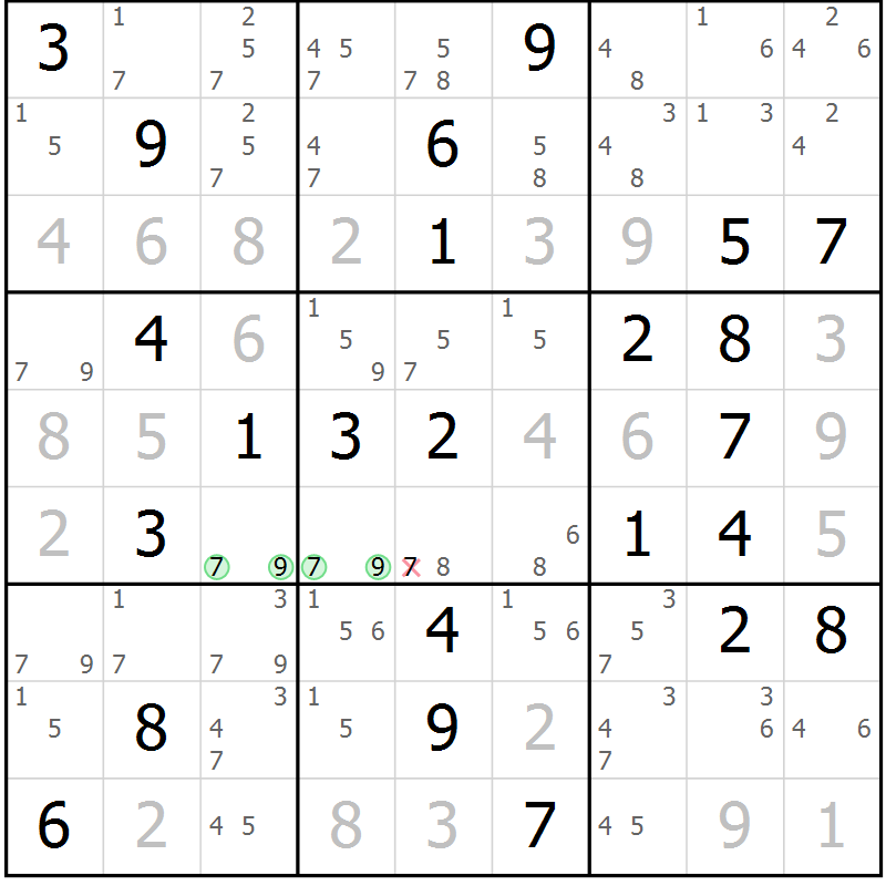 Position des candidats pour la solution de la Gr 51 page 54 du magazine de sudoku Sudoku Suprême n° 039