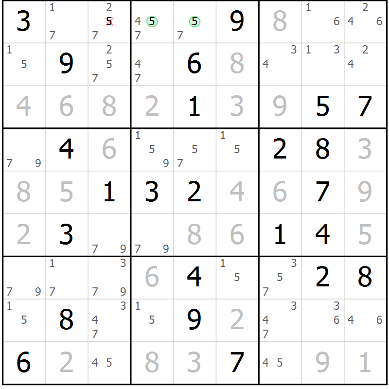 Position des candidats pour la solution de la Gr 51 page 54 du magazine de sudoku Sudoku Suprême n° 039
