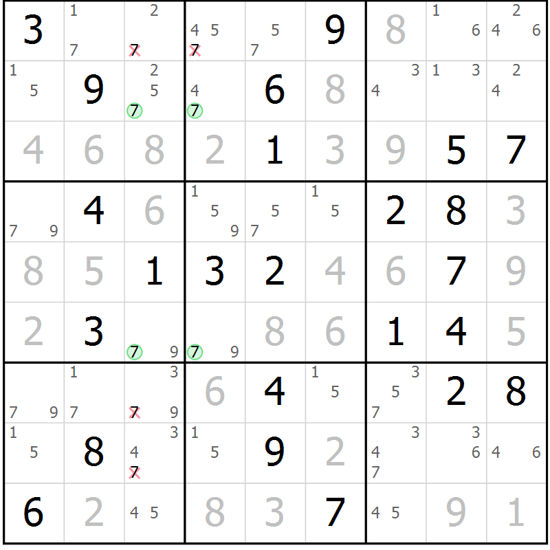 Position des candidats pour la solution de la Gr 51 page 54 du magazine de sudoku Sudoku Suprême n° 039