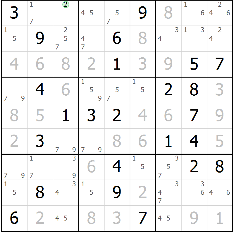 Position des candidats pour la solution de la Gr 51 page 54 du magazine de sudoku Sudoku Suprême n° 039