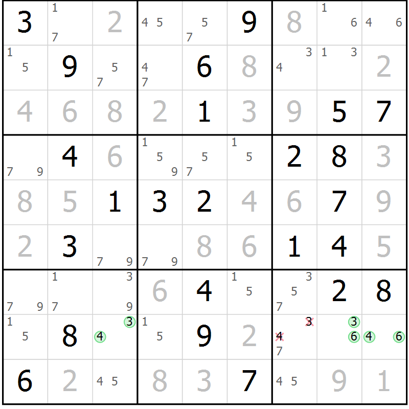Position des candidats pour la solution de la Gr 51 page 54 du magazine de sudoku Sudoku Suprême n° 039