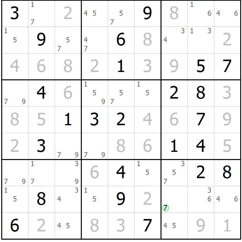 Position des candidats pour la solution de la Gr 51 page 54 du magazine de sudoku Sudoku Suprême n° 039