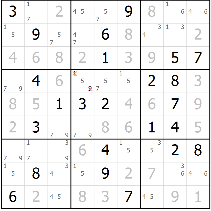 Position des candidats pour la solution de la Gr 51 page 54 du magazine de sudoku Sudoku Suprême n° 039