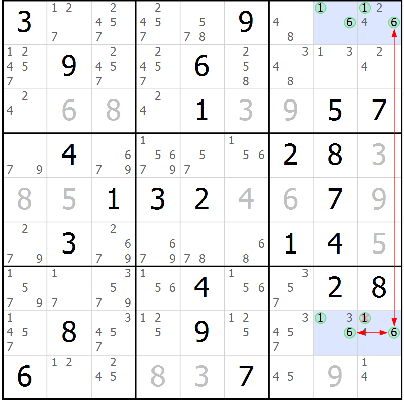 Position des candidats pour la solution de la Gr 51 page 54 du magazine de sudoku Sudoku Suprême n° 039