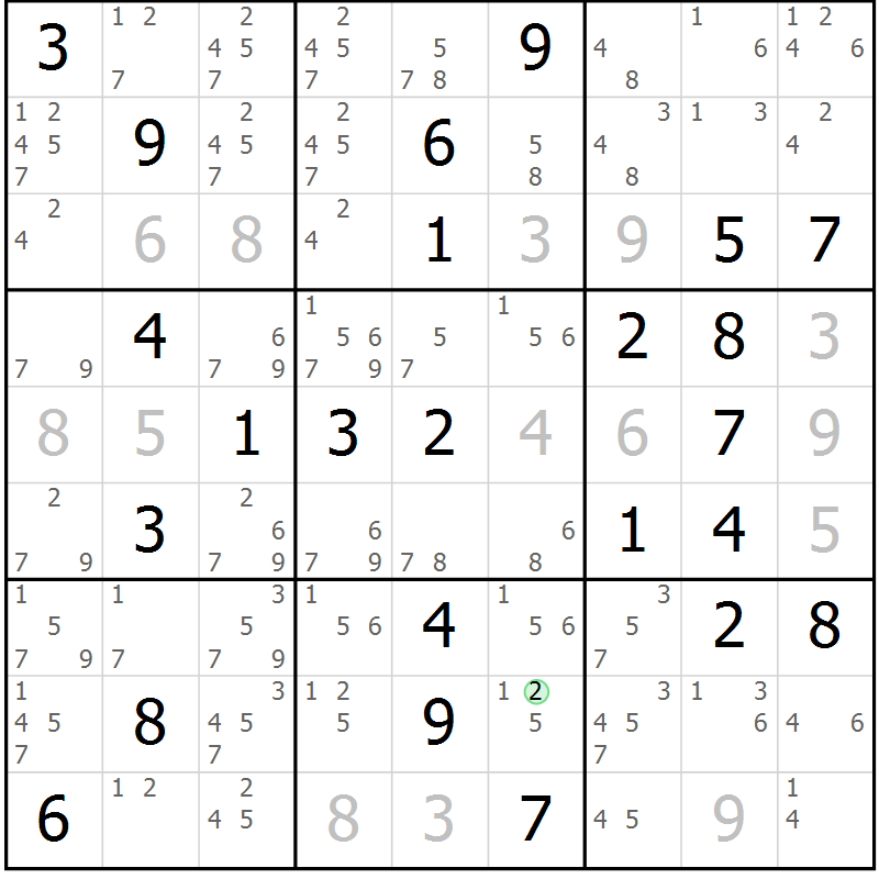 Position des candidats pour la solution de la Gr 51 page 54 du magazine de sudoku Sudoku Suprême n° 039