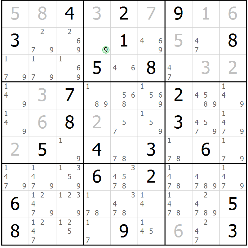 Position des candidats pour la solution de la Gr 52 page 55 du magazine de sudoku Sudoku Suprême n° 039