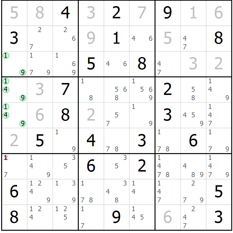 Position des candidats pour la solution de la Gr 52 page 55 du magazine de sudoku Sudoku Suprême n° 039