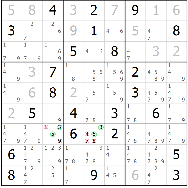 Position des candidats pour la solution de la Gr 52 page 55 du magazine de sudoku Sudoku Suprême n° 039
