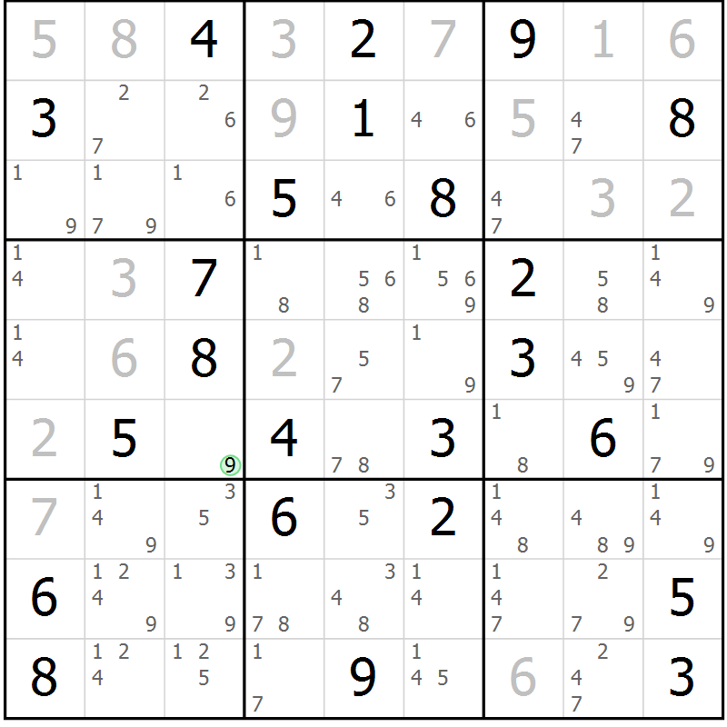 Position des candidats pour la solution de la Gr 52 page 55 du magazine de sudoku Sudoku Suprême n° 039