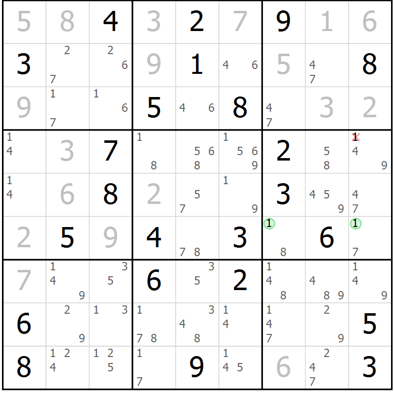 Position des candidats pour la solution de la Gr 52 page 55 du magazine de sudoku Sudoku Suprême n° 039