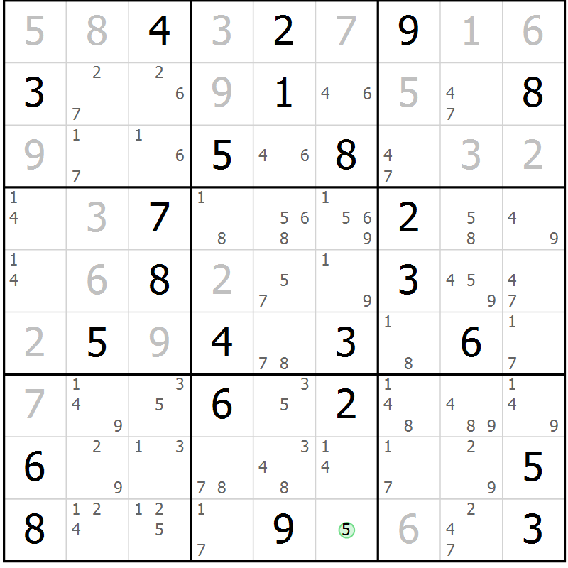 Position des candidats pour la solution de la Gr 52 page 55 du magazine de sudoku Sudoku Suprême n° 039