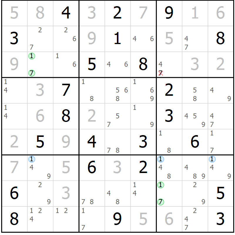 Position des candidats pour la solution de la Gr 52 page 55 du magazine de sudoku Sudoku Suprême n° 039