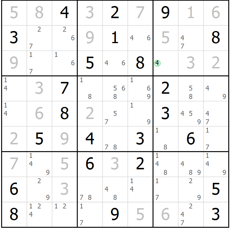 Position des candidats pour la solution de la Gr 52 page 55 du magazine de sudoku Sudoku Suprême n° 039