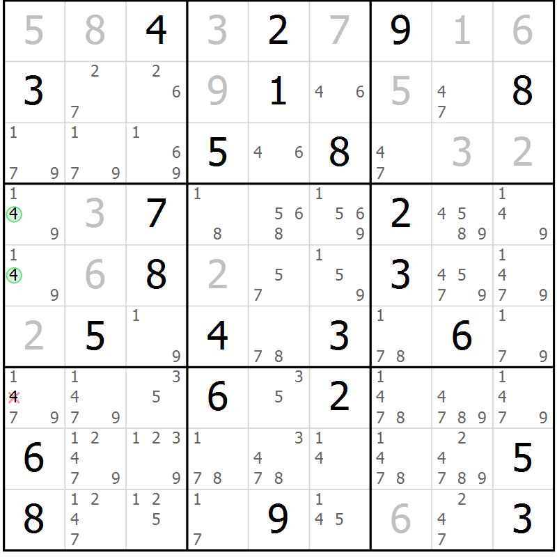 Position des candidats pour la solution de la Gr 52 page 55 du magazine de sudoku Sudoku Suprême n° 039