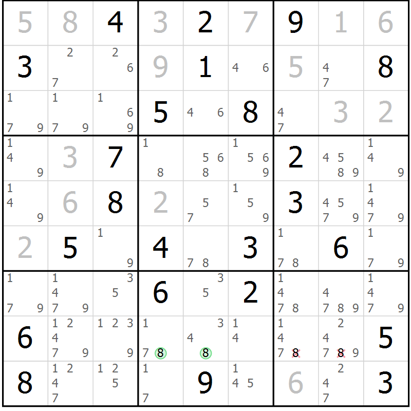 Position des candidats pour la solution de la Gr 52 page 55 du magazine de sudoku Sudoku Suprême n° 039