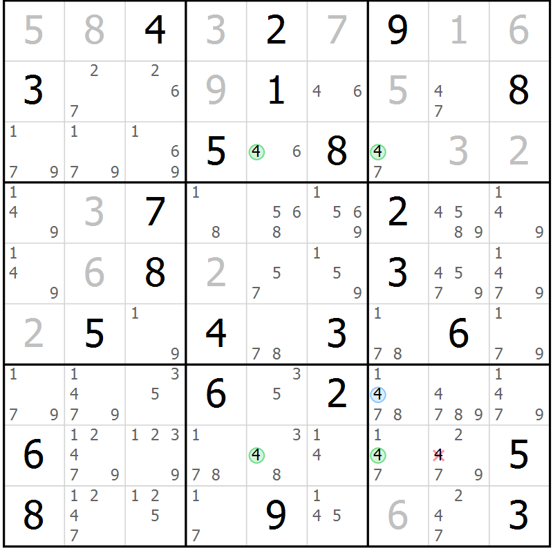 Position des candidats pour la solution de la Gr 52 page 55 du magazine de sudoku Sudoku Suprême n° 039