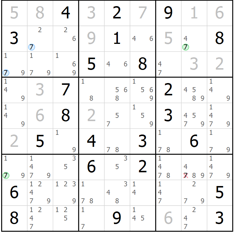 Position des candidats pour la solution de la Gr 52 page 55 du magazine de sudoku Sudoku Suprême n° 039