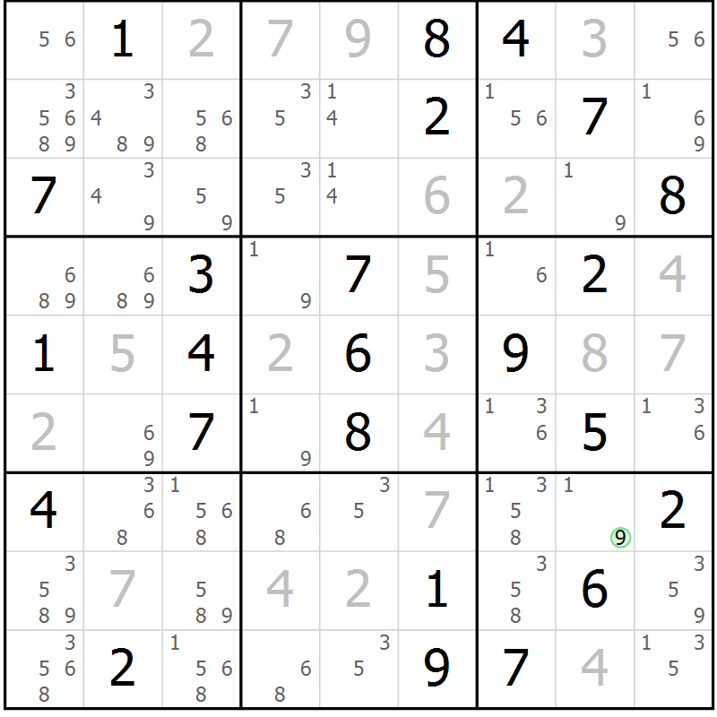 Position des candidats pour la solution de la Gr 53 page 56 du magazine de sudoku Sudoku Suprême n° 039