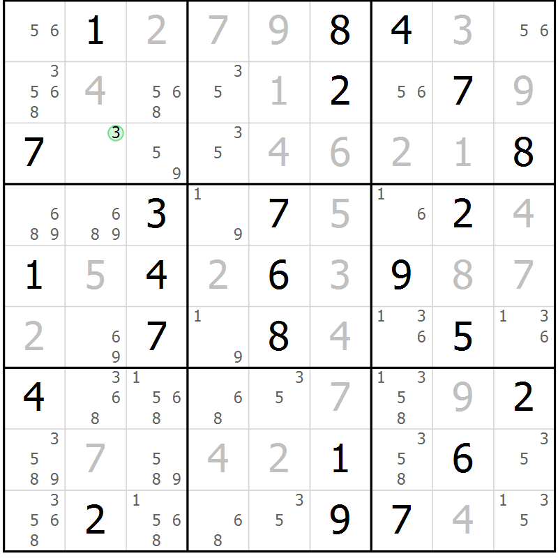 Position des candidats pour la solution de la Gr 53 page 56 du magazine de sudoku Sudoku Suprême n° 039