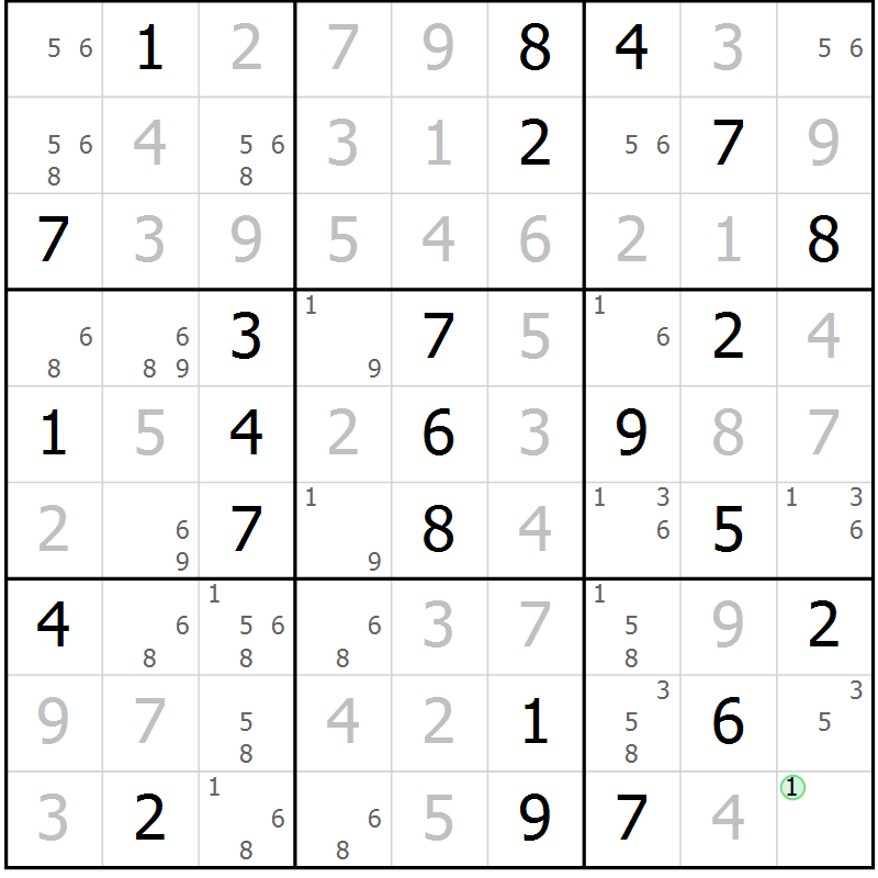Position des candidats pour la solution de la Gr 53 page 56 du magazine de sudoku Sudoku Suprême n° 039